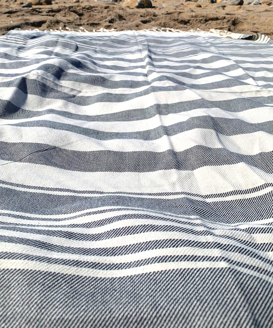 Grey Striped Beach Towel